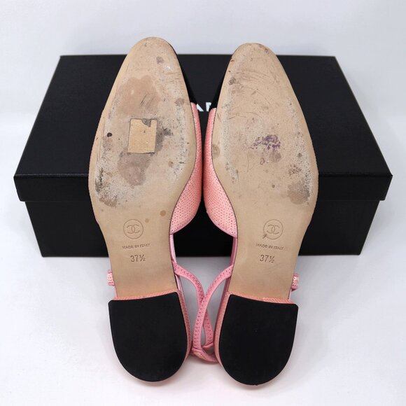 CHANEL 37.5 Pink Sequin Slingback 24P Interlocking CC Logo - Picture 13 of 14